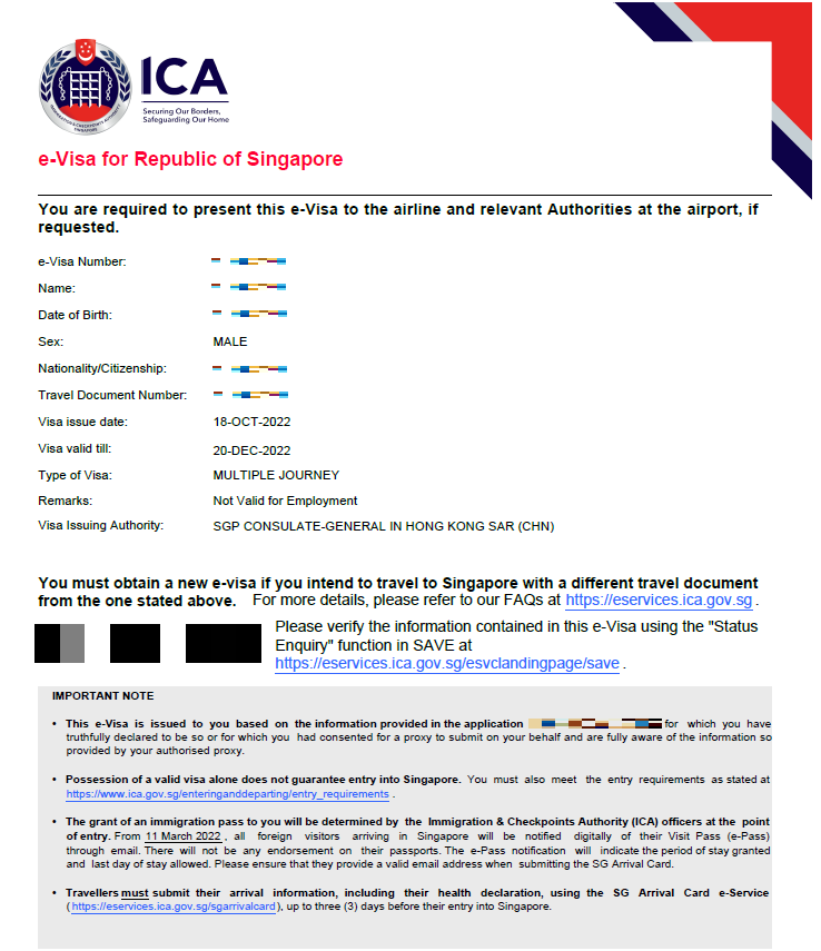 multiple journey visa singapore validity
